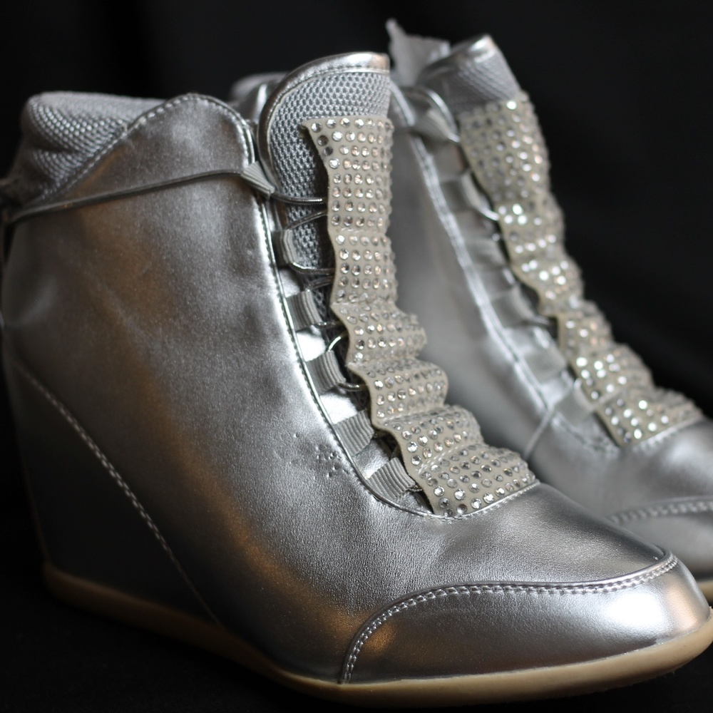 Silver Wedge Sneakers